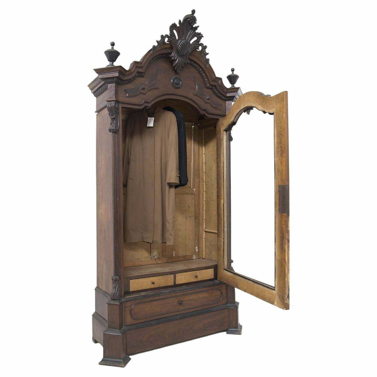 Rococò Antique Cabinet In Walnut Wood With Glass