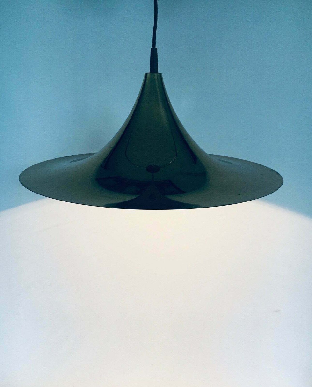 Postmodern Design Semi Or Witch Hat Gold Pendant Lamp, 1980's photo furniture