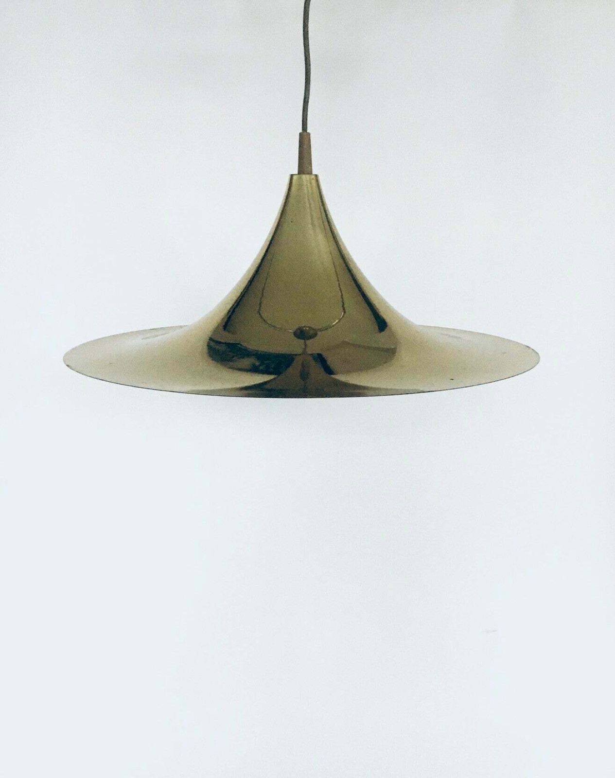 Postmodern Design Semi Or Witch Hat Gold Pendant Lamp, 1980's photo for sale