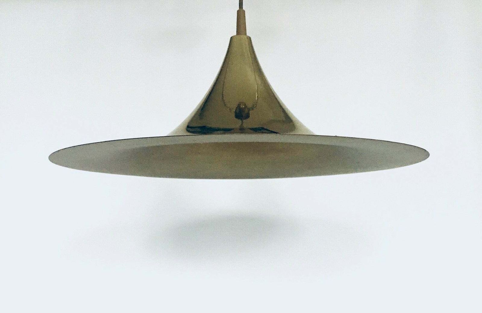 photo for sale Postmodern Design Semi Or Witch Hat Gold Pendant Lamp, 1980's