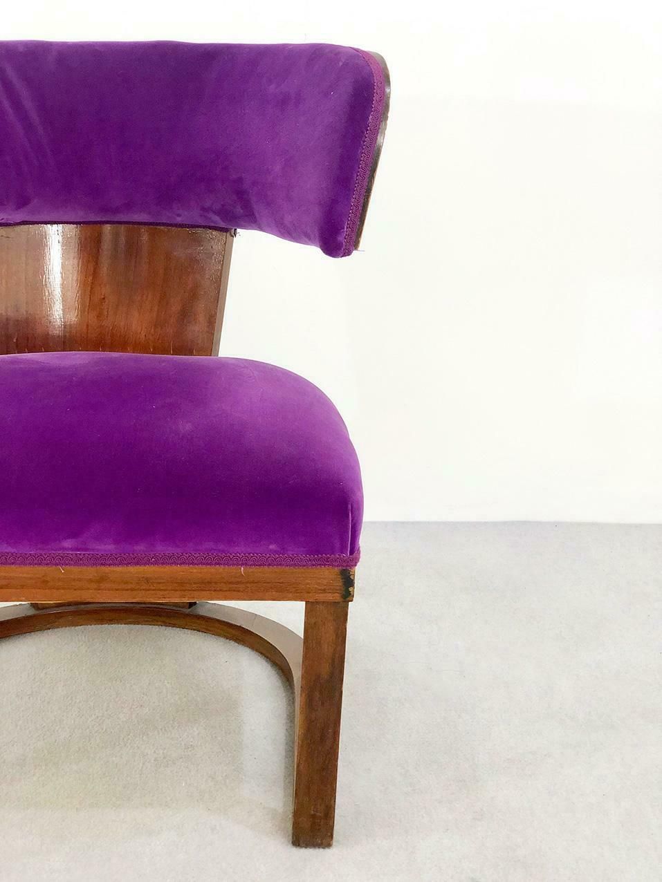 Rare Italian Art Deco Armchair By Ernesto Lapadula In Purple Velvet photo buy