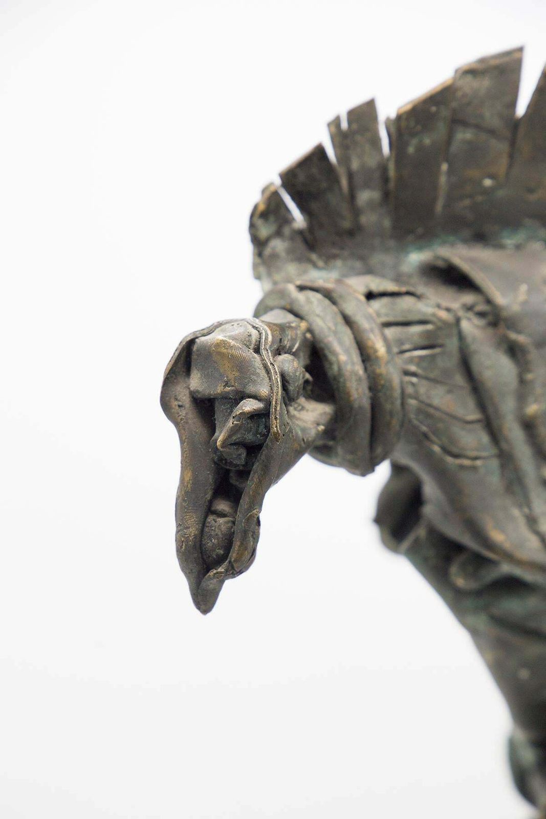 Brutalist Bronze Mythological Bird Sculpture In Travertine photo for sale