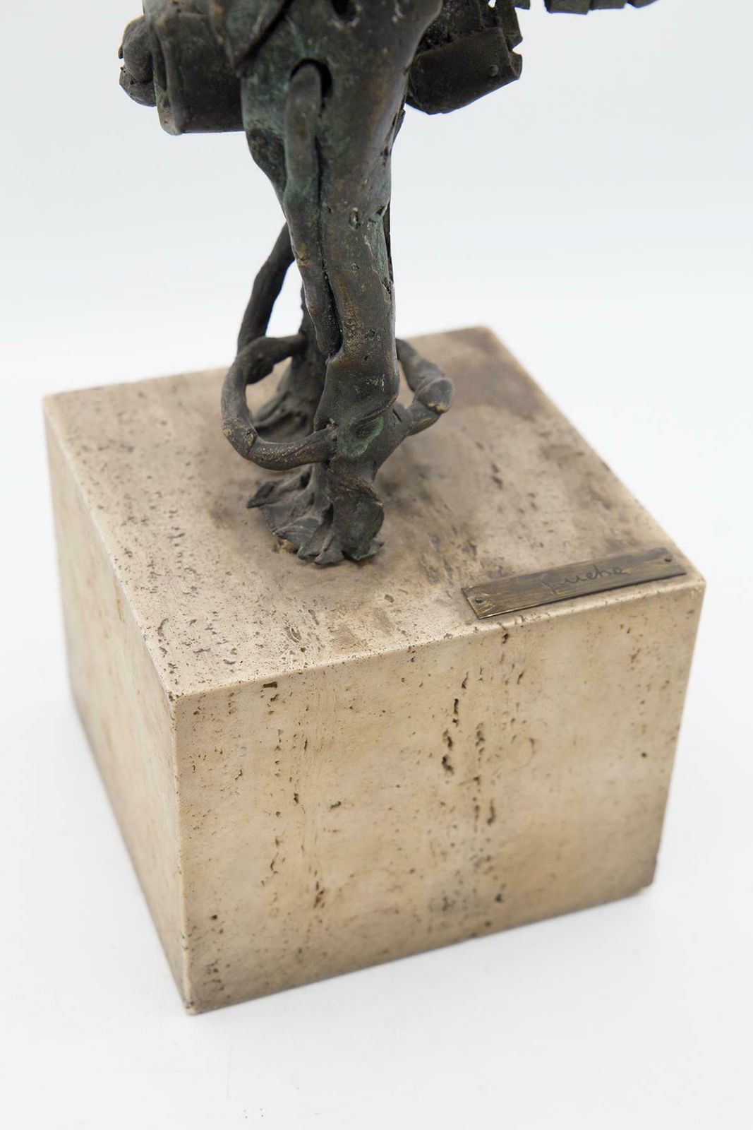 Brutalist Bronze Mythological Bird Sculpture In Travertine photo 1302.0