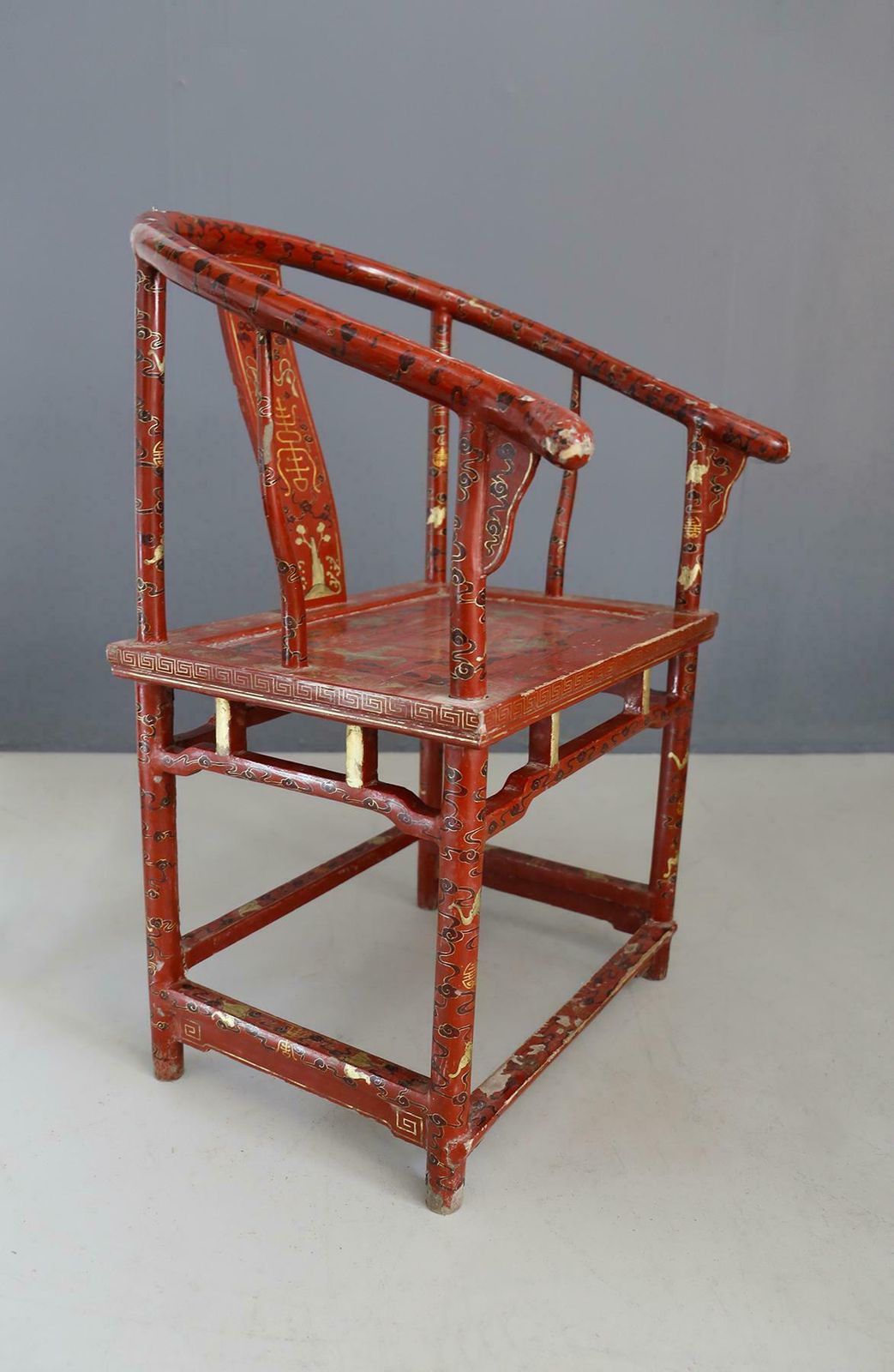 Pair Of Chinese Chair In Lacquered Red Wood Of 18th Century photo for sale