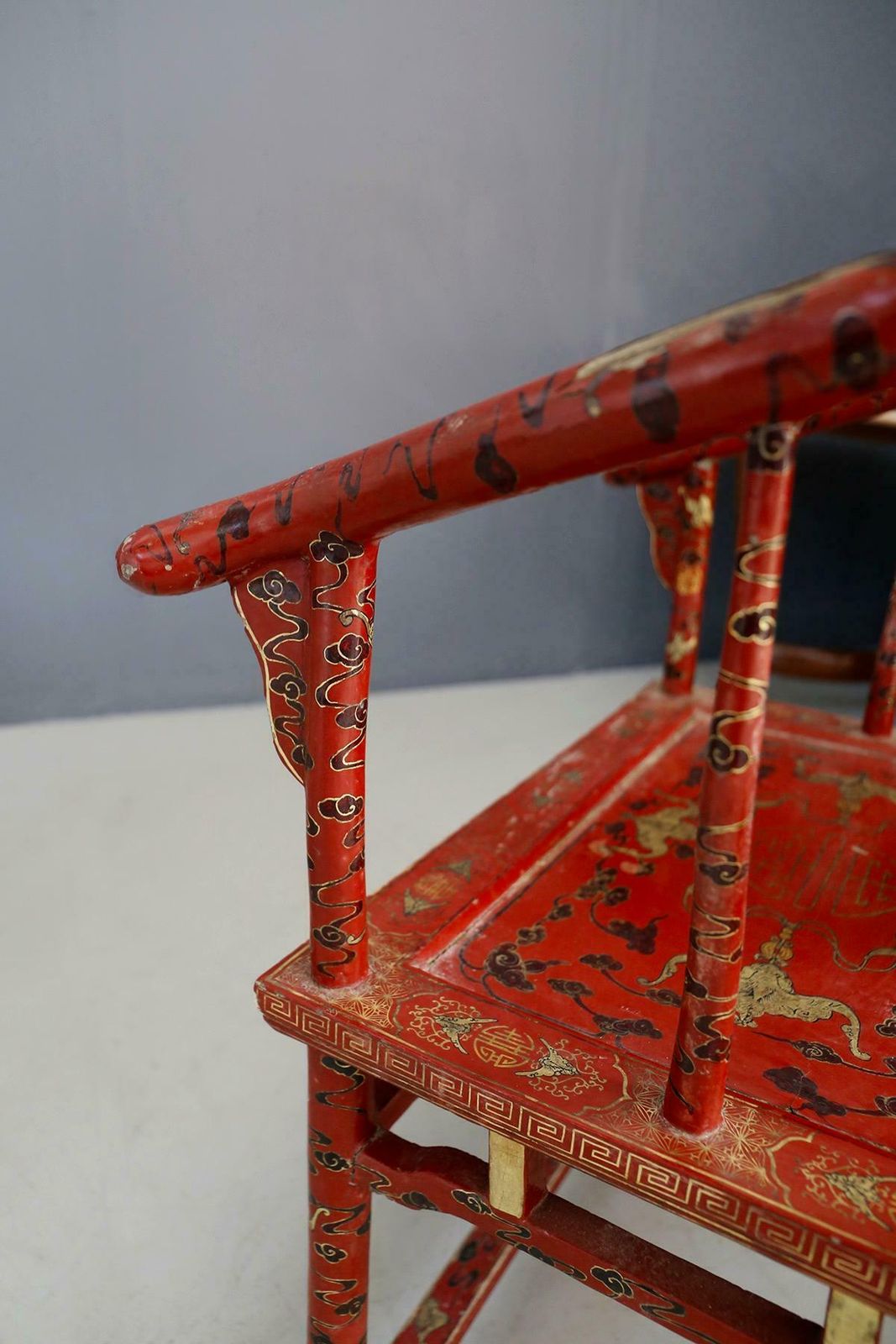 Pair Of Chinese Chair In Lacquered Red Wood Of 18th Century photo Furniture