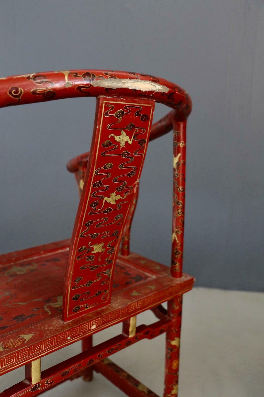Furniture Pair Of Chinese Chair In Lacquered Red Wood Of 18th Century photo
