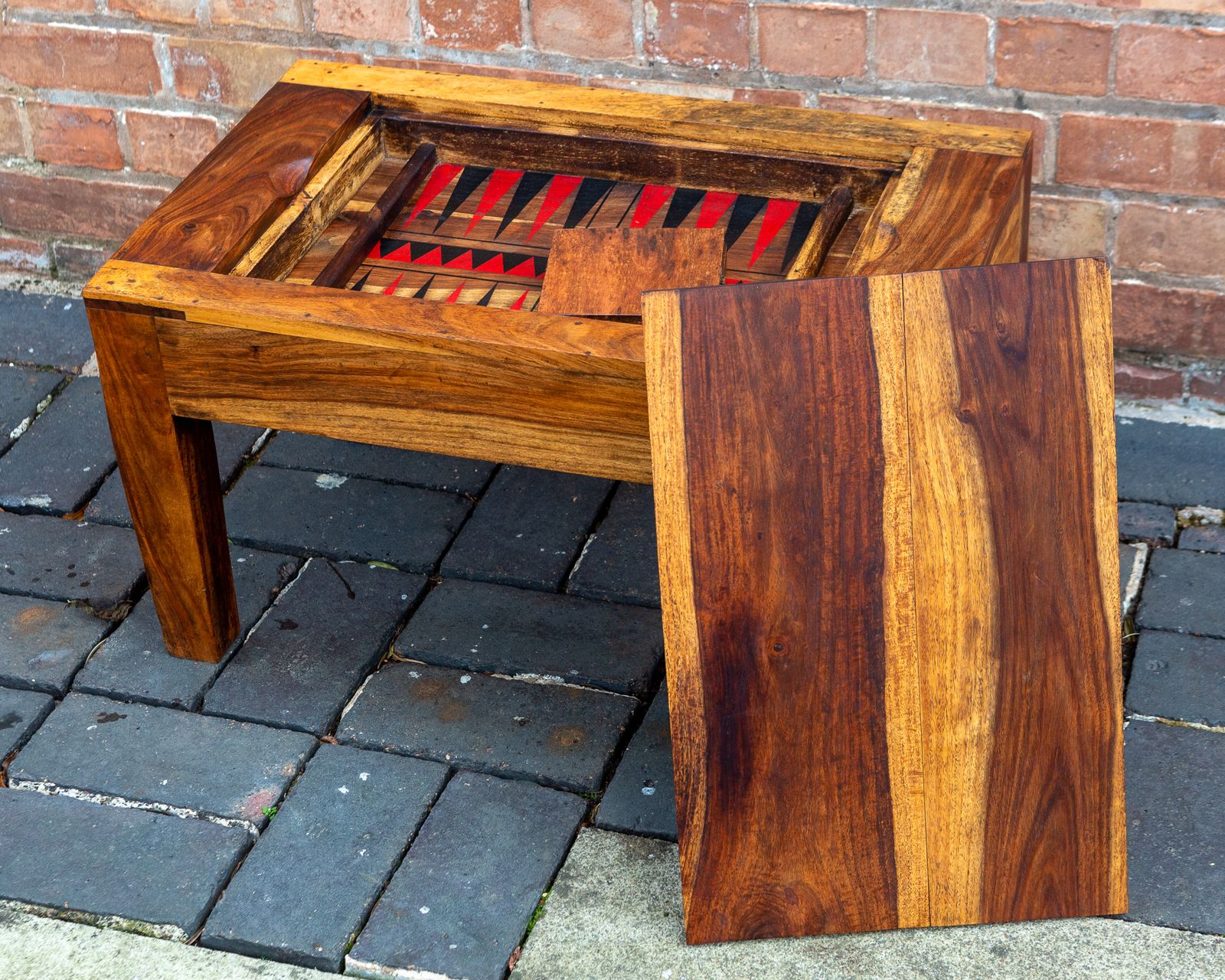 Turkish Backgammon Rustic Coffee Table Metamorphic Artisan Rainbow Poplar Wood Middle Eastern Hardwood Mid Century Mcm 1970s photo buy