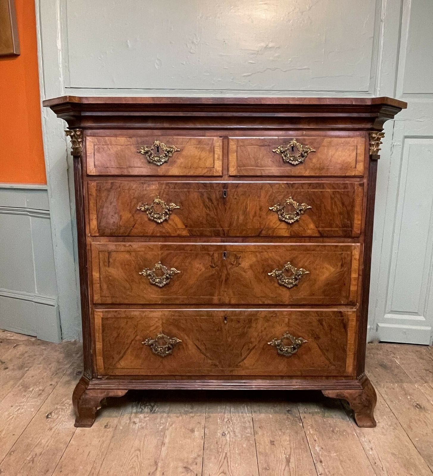 George II & Later Walnut Secretaire Chest