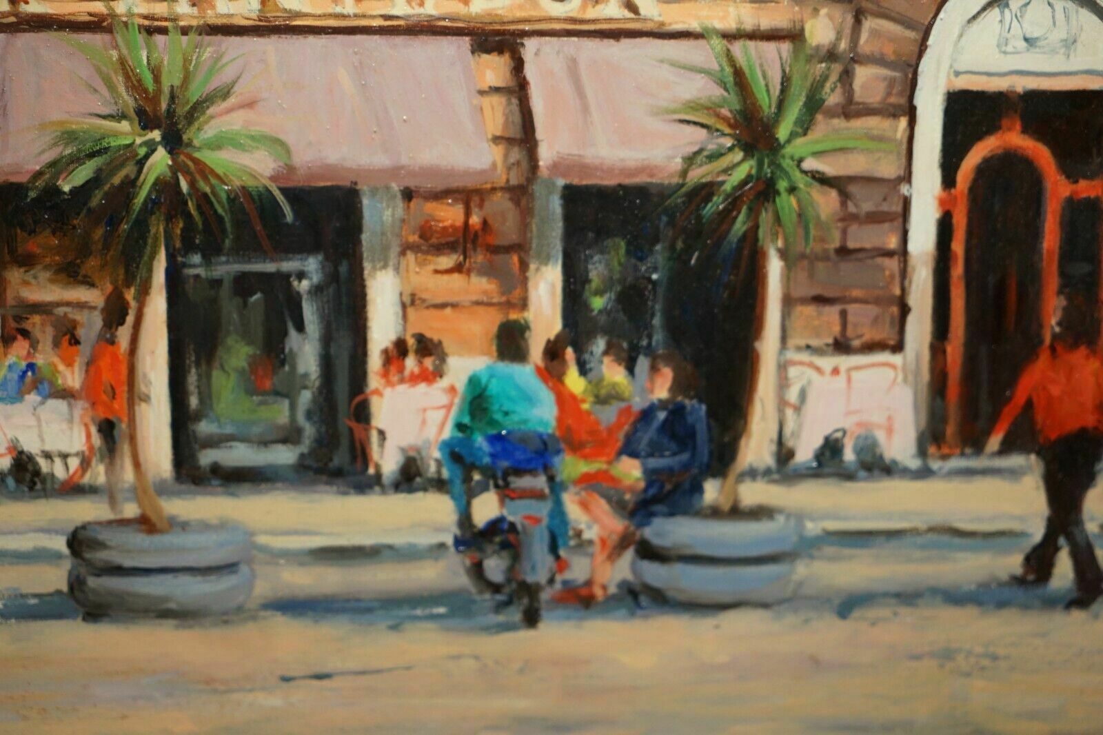 photo vinterior F.Labatino Signed Bar Pantheon Pizza Della Rotonda Oil Painting In Lovely Frame