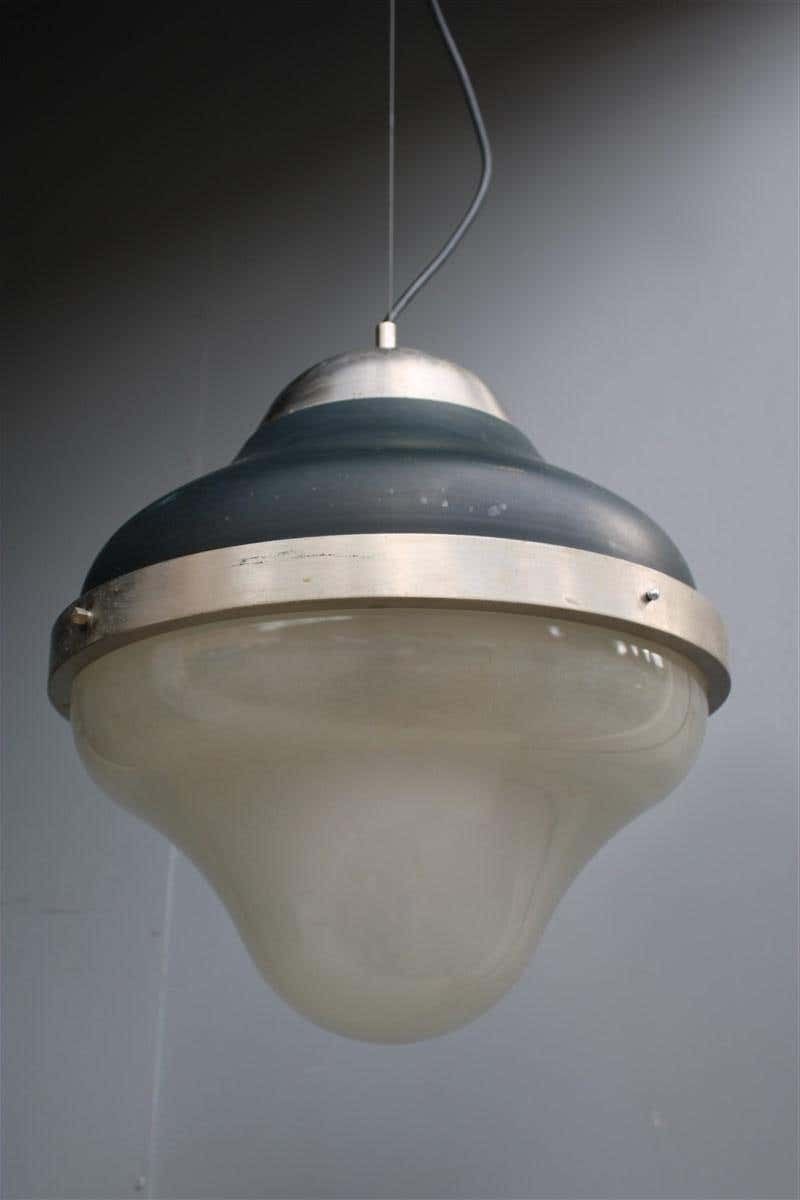 Mid Century Italian Ceiling Lamp Oluce Style Ostuni 1960s Black Glass Murano photo vintage
