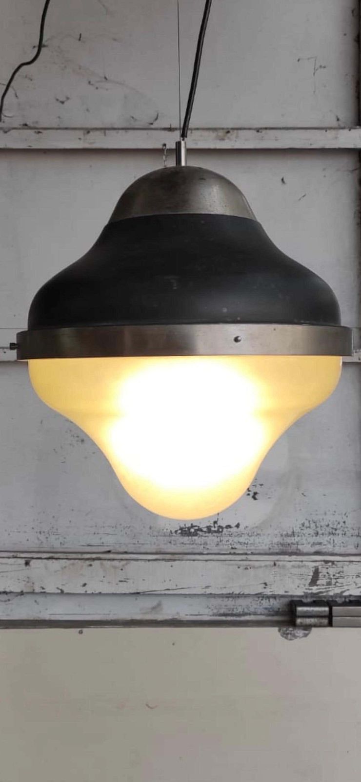 2391.0 Mid Century Italian Ceiling Lamp Oluce Style Ostuni 1960s Black Glass Murano photo