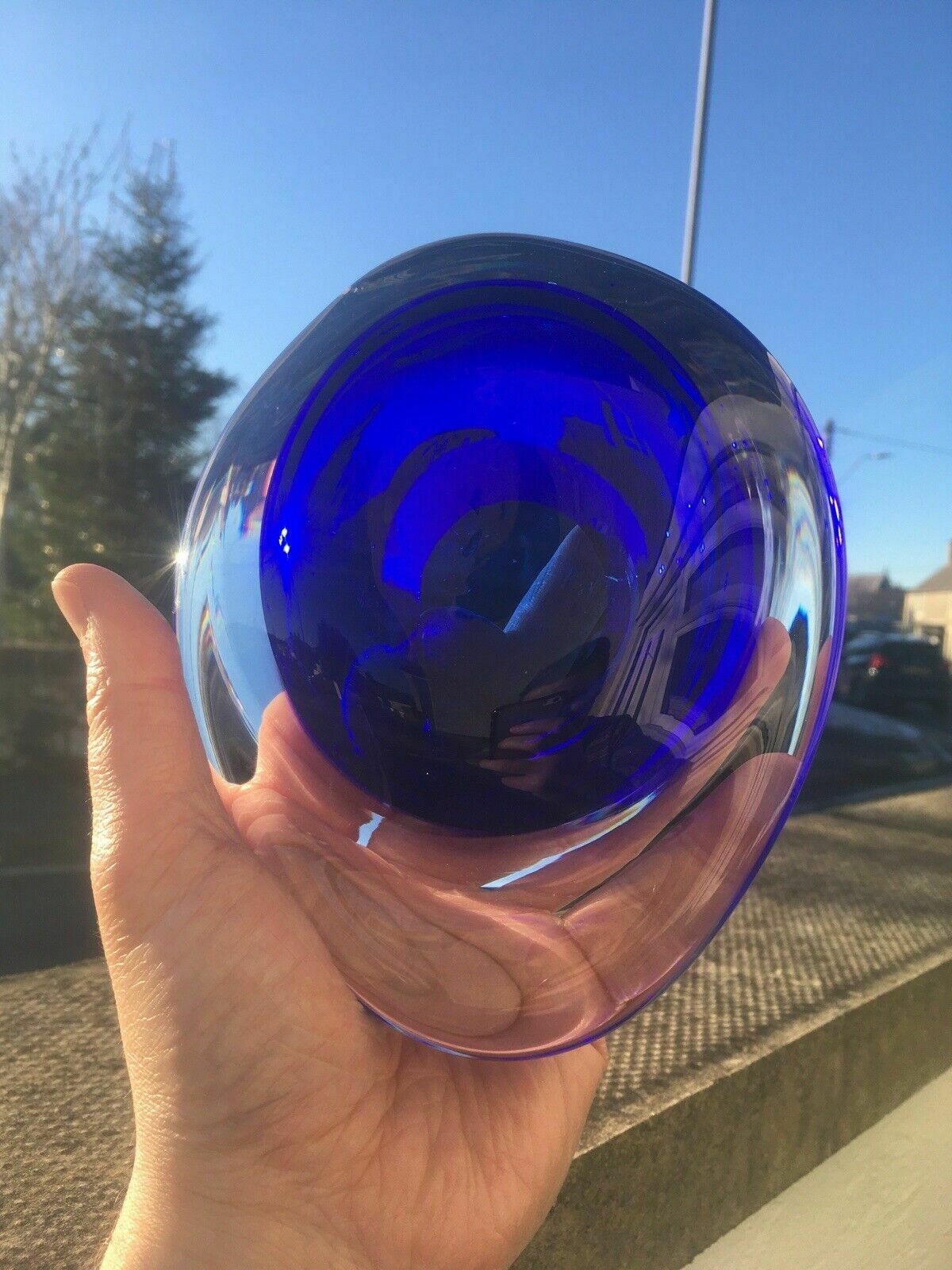 Mid Century Modern Signed Scandinavian Italian Blue Clear Art Glass Geode Bowl photo Home Decor