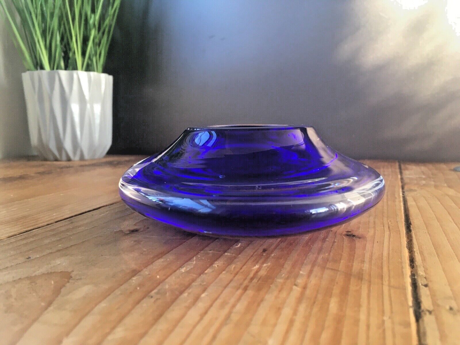 50.0 Mid Century Modern Signed Scandinavian Italian Blue Clear Art Glass Geode Bowl photo