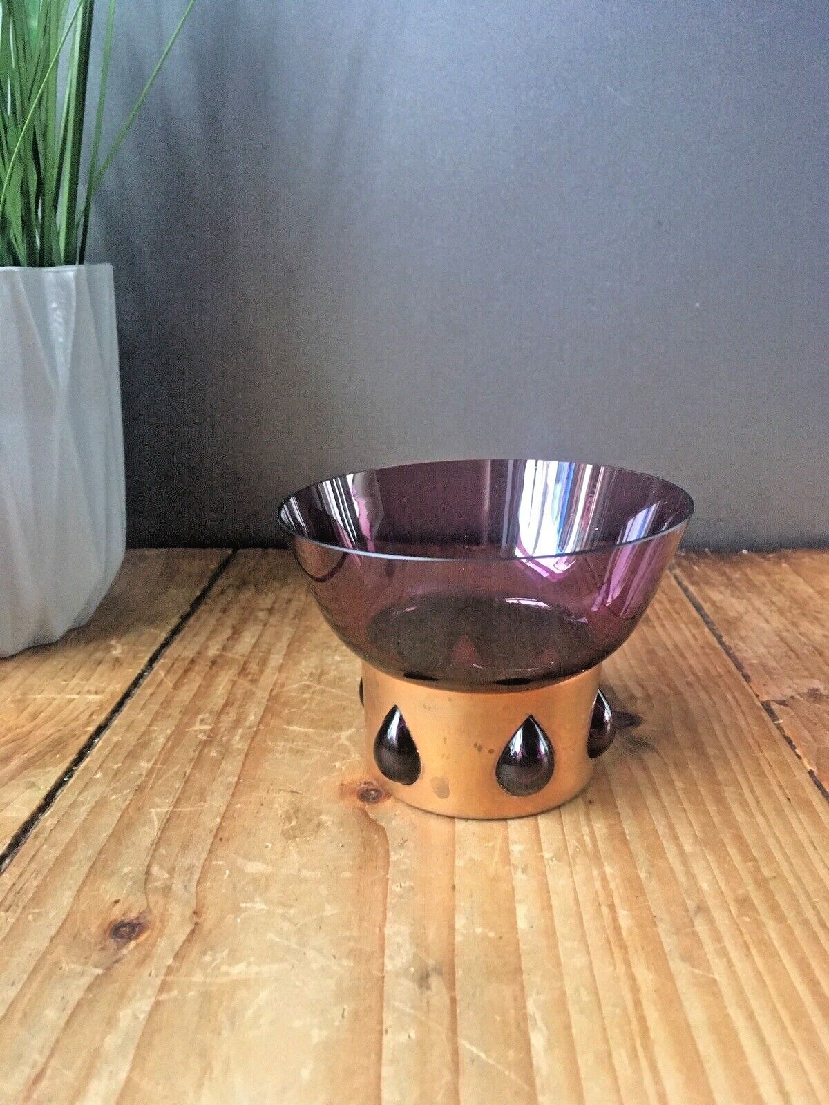 photo furniture Mid Century Modern 60's Finnish Kumela Copper Caged Glass Vase By Jan Salakari