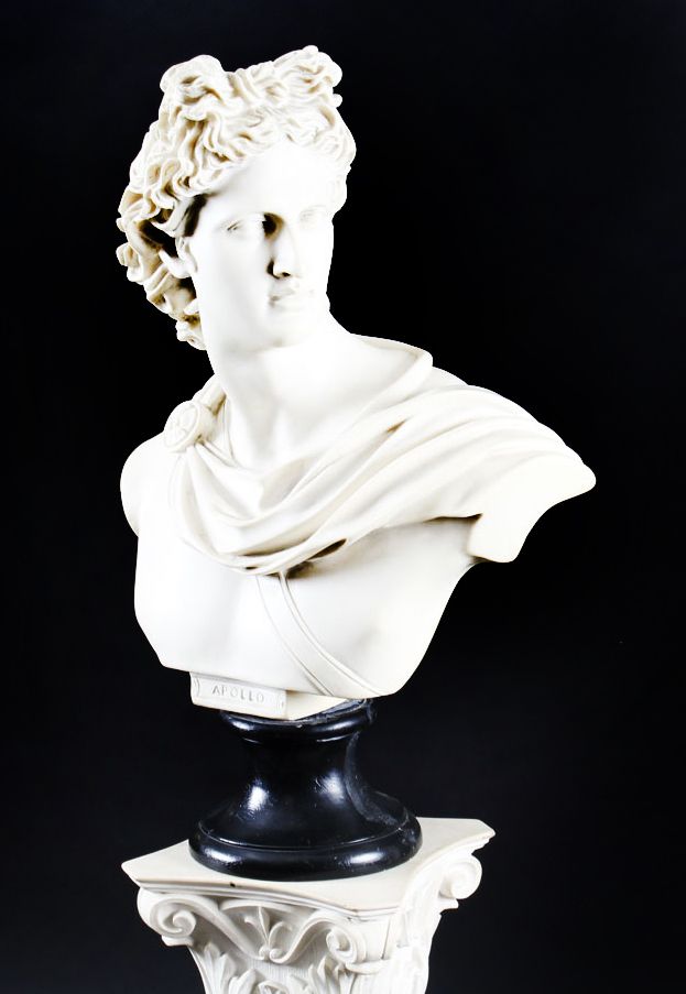 Vintage Composition Marble Bust Of Apollo On A Pedestal 20th Century photo for sale