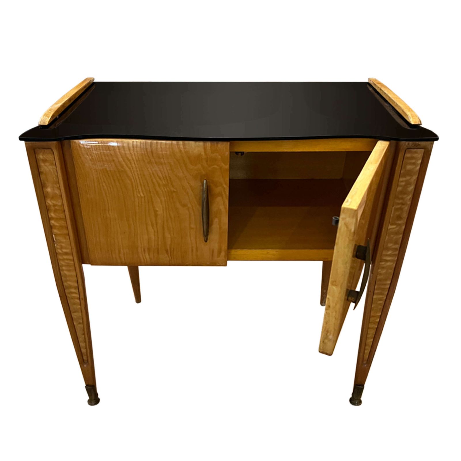 Pair Of Italian 1950s Nightstands With Black Glass Tops photo for sale