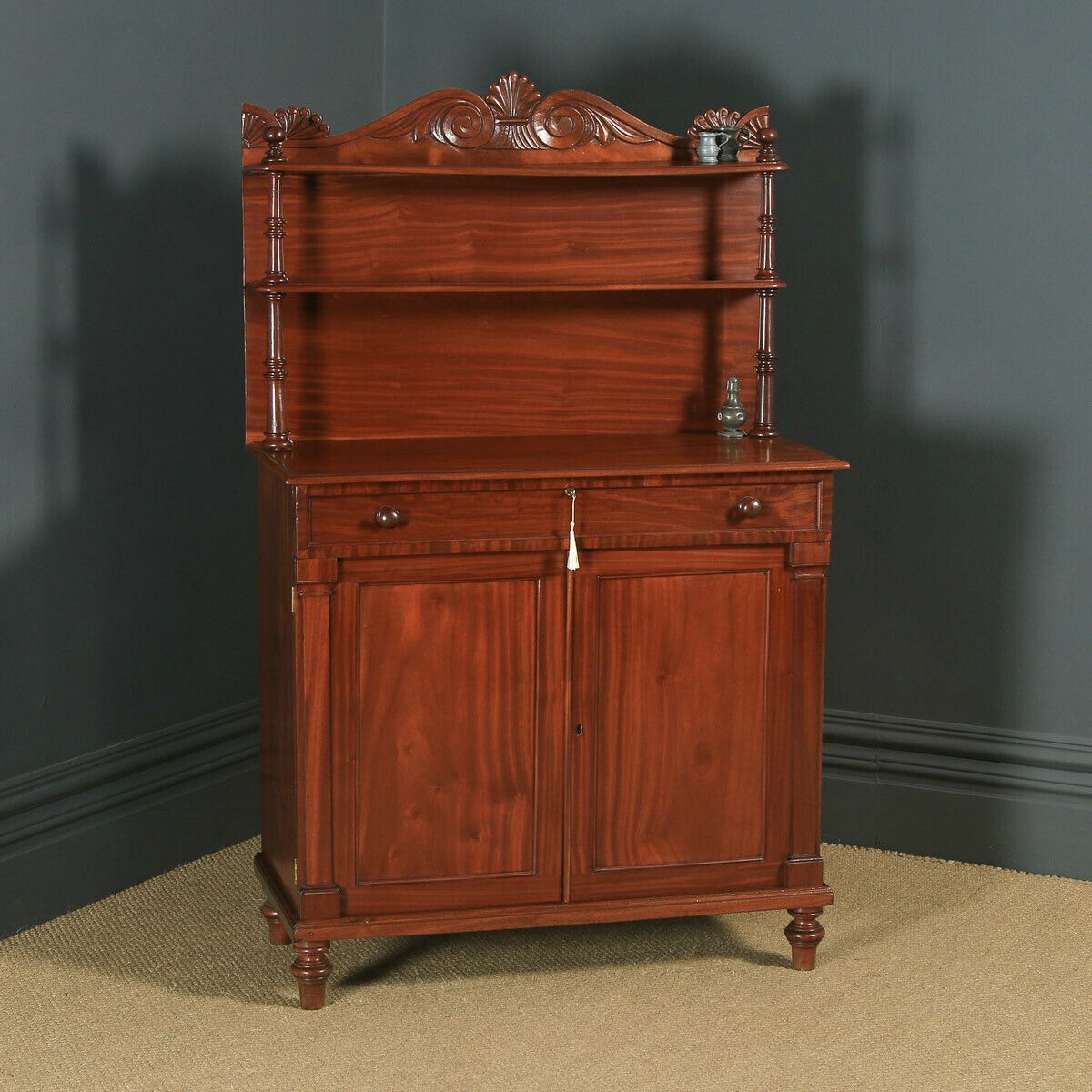 Antique English Georgian Regency Two Door Chiffonier Cabinet Sideboard Cupboard