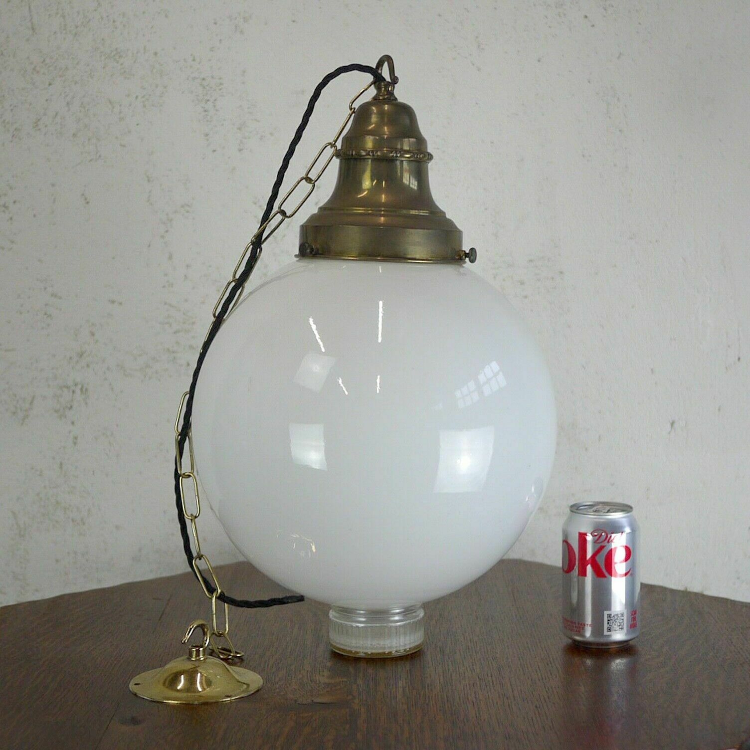 Ex Large Vintage Opaline Milk Glass Globe School Pendant Light Shade photo Lighting