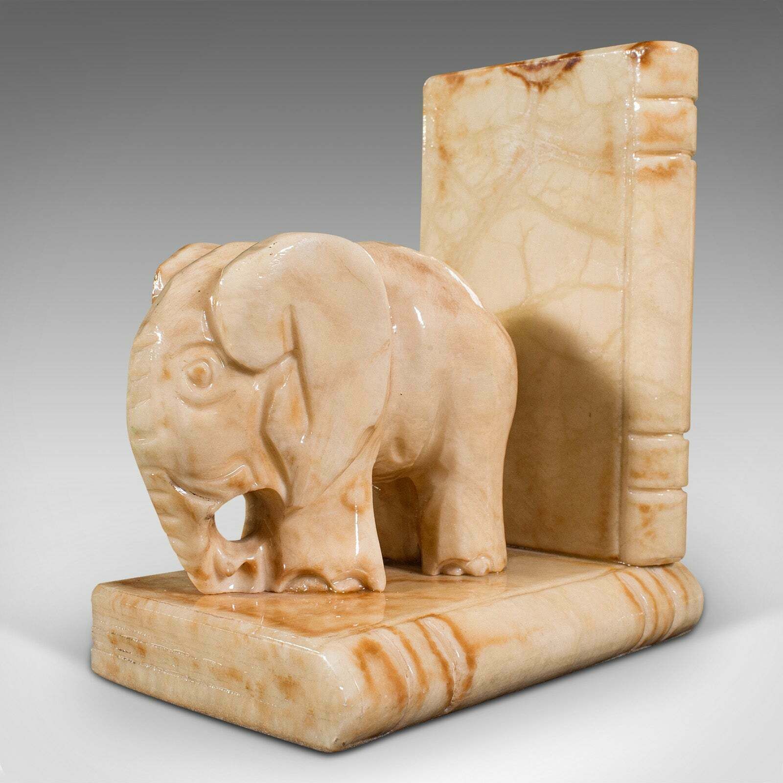 Pair Of Antique Elephant Bookends, African, Milk Onyx, Book Rest, Victorian photo buy