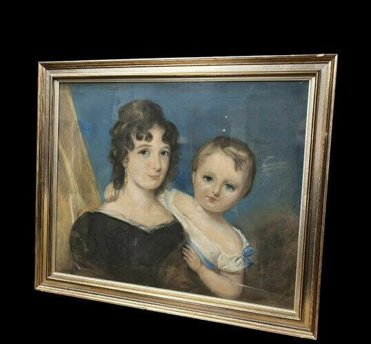 Portrait Chalk Painting Of A Mother And Child, Extremely Well Drawn