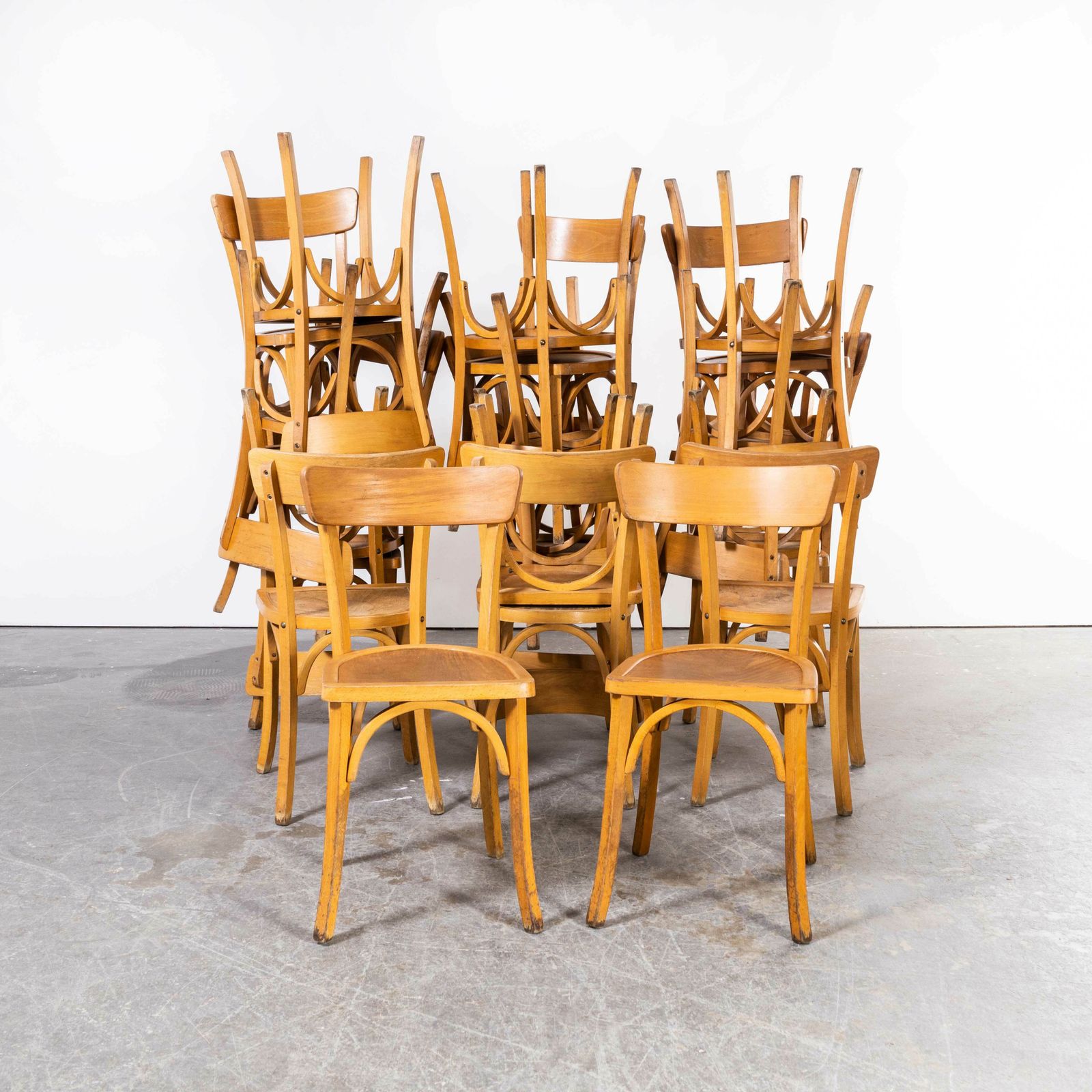 1950’s French Baumann Blonde Kick Leg Bentwood Dining Chairs – Various Quantities Available