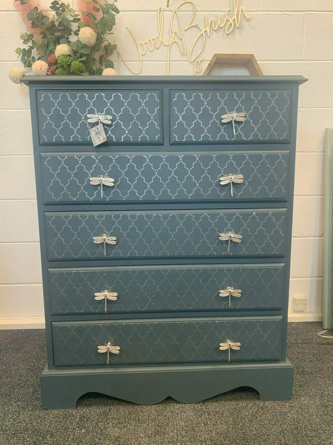 Large Chest Of Drawers Painted Blue Moroccan Silver Dragonfly Knobs Handles