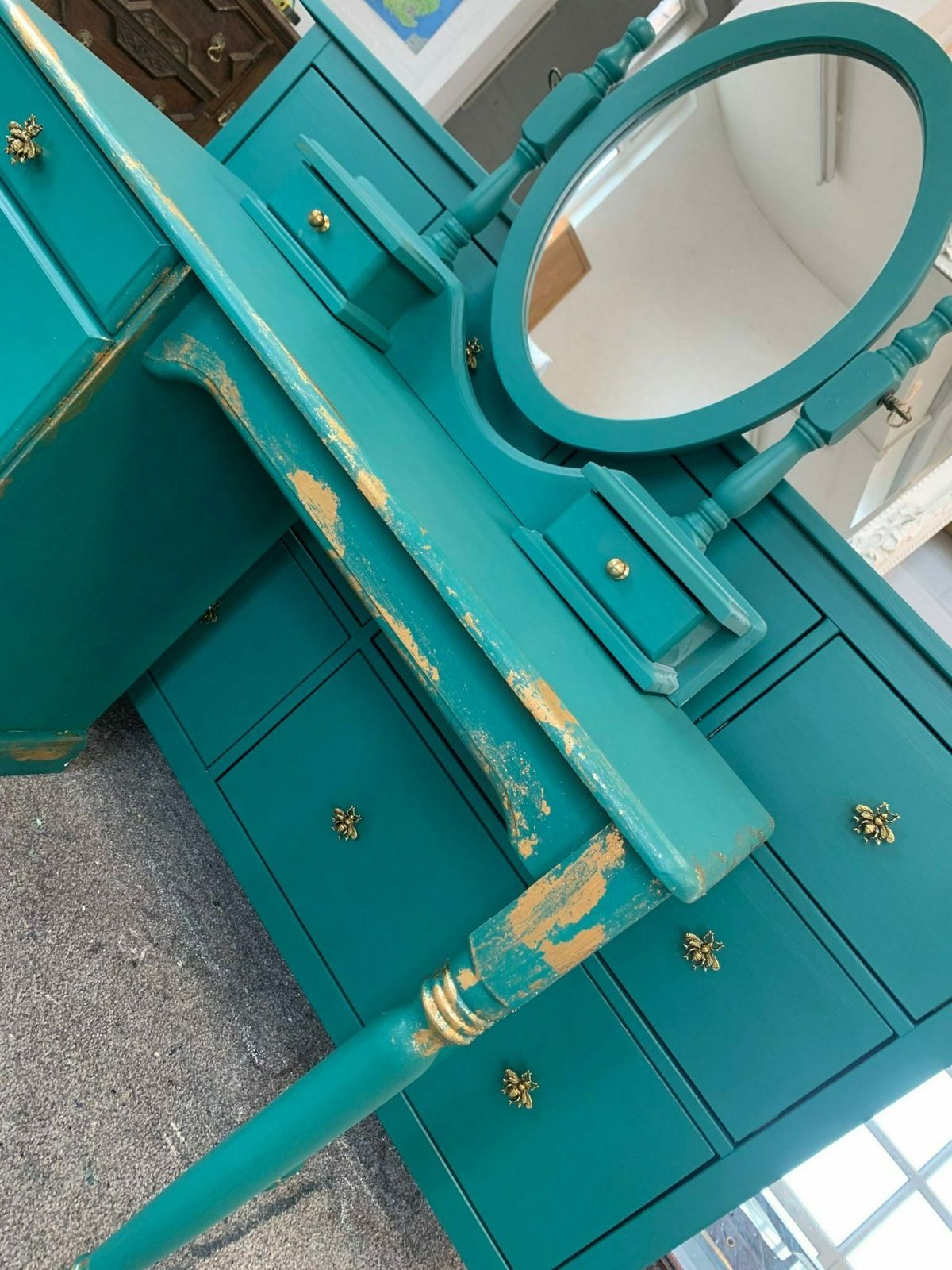 Dressing Table Painted Bespoke Moroccan Geometric Gold Leaf Bee Elephant Handles Stencilled photo furniture