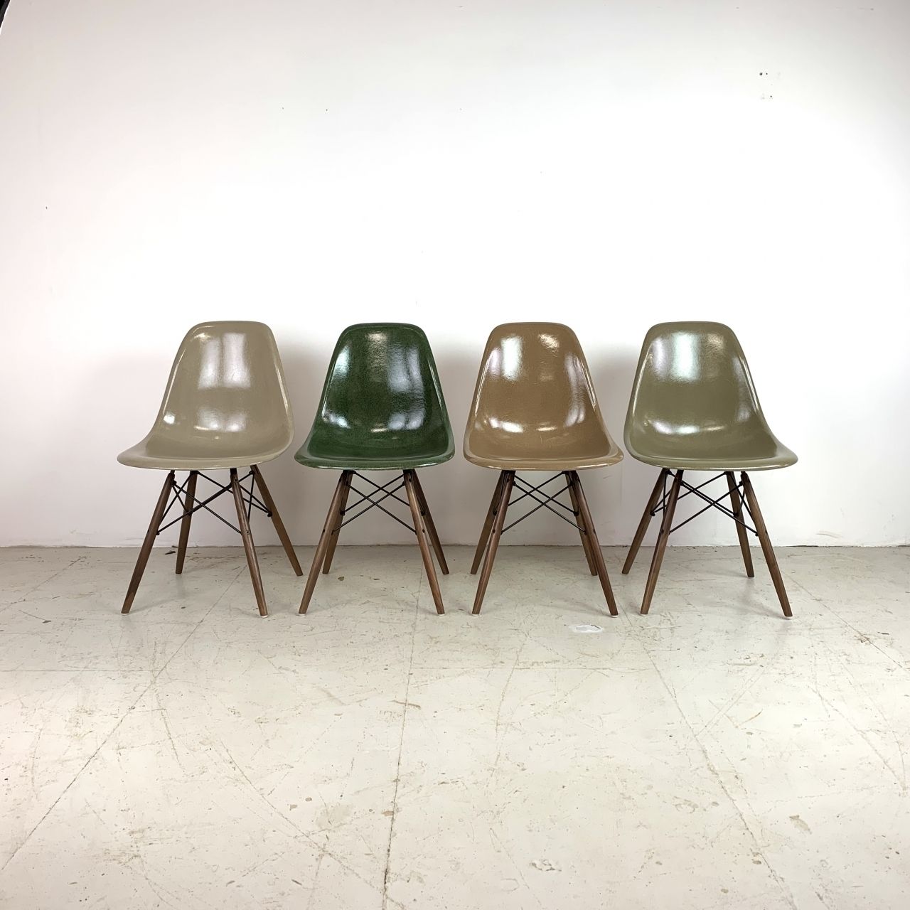 Eames Herman Miller Dsw Side Chairs In Ligh Greige, Dark Olive, Tan And Umber photo furniture