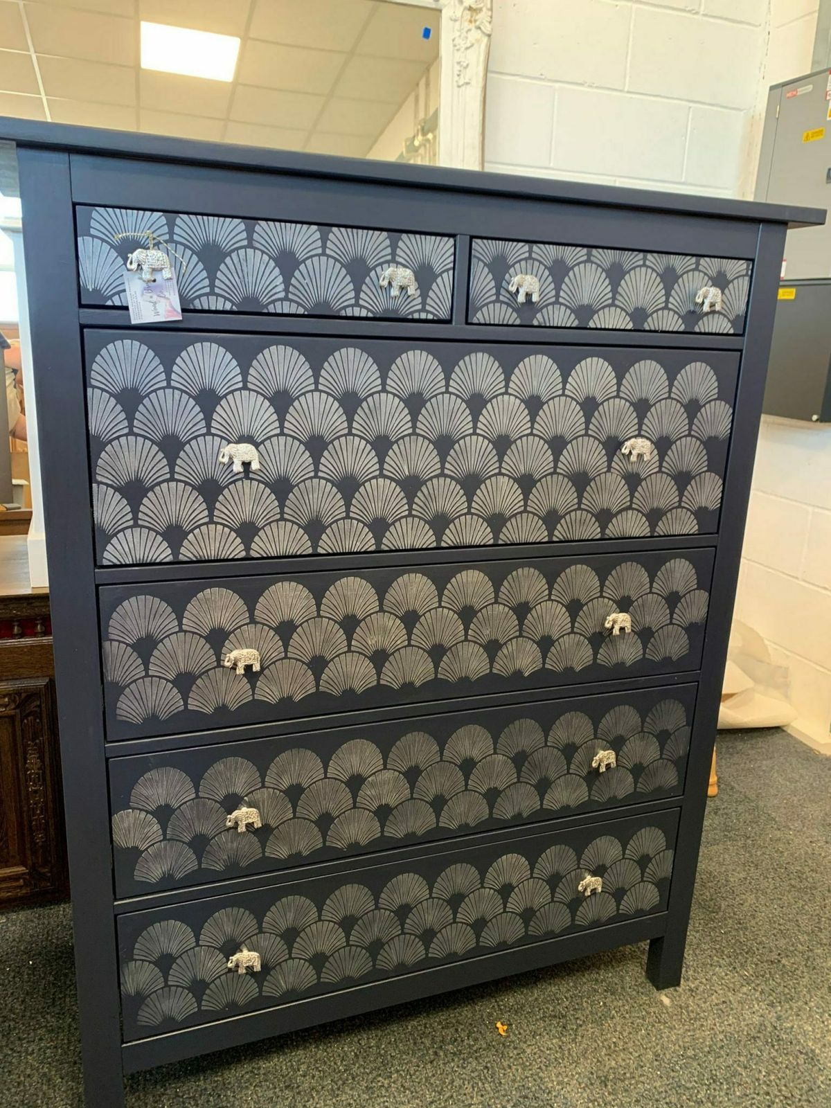 Chest Of Drawers Painted Bespoke Moroccan Geometric Bee Elephant Handles Stencilled photo Furniture