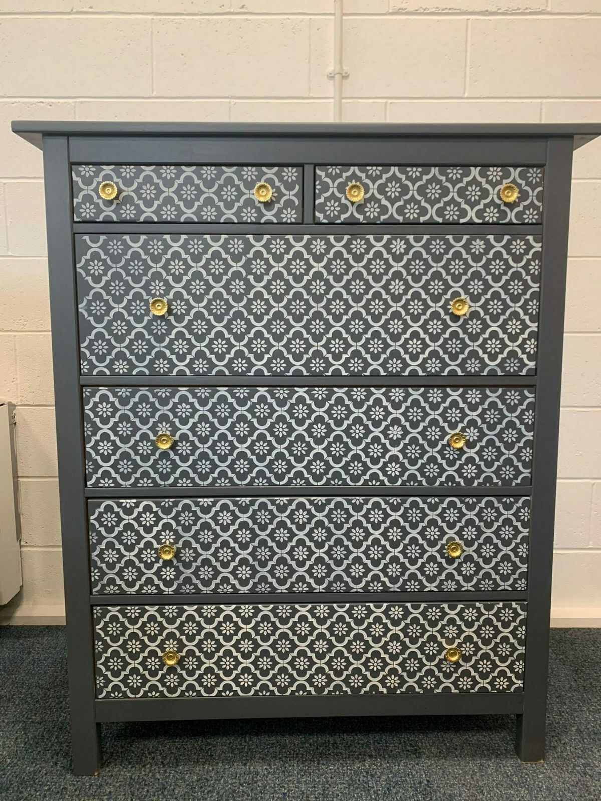 Chest Of Drawers Painted Bespoke Moroccan Geometric Bee Elephant Handles Stencilled photo 350.0