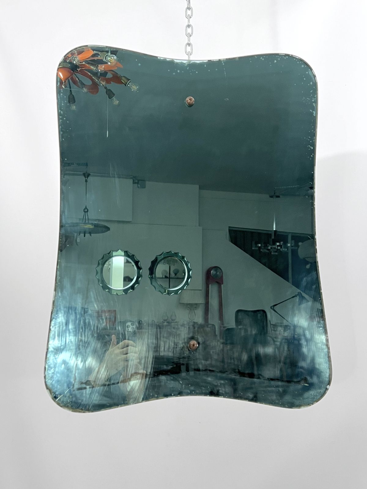 Mid Century Fontana Arte Style Green Mirror From 50s