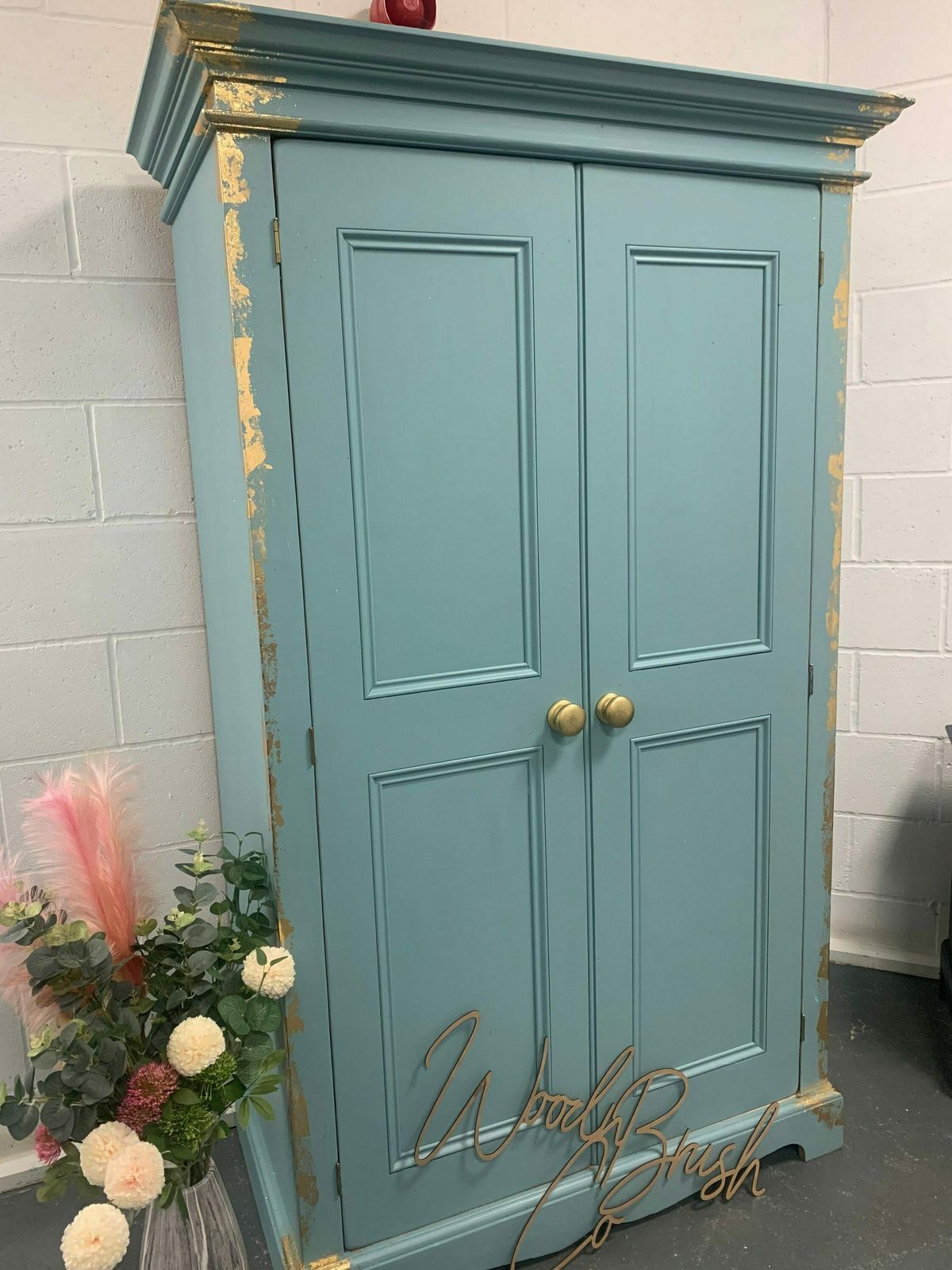 Custom Painted Bespoke Wardrobe Blue And Gold Leaf Effect photo for sale