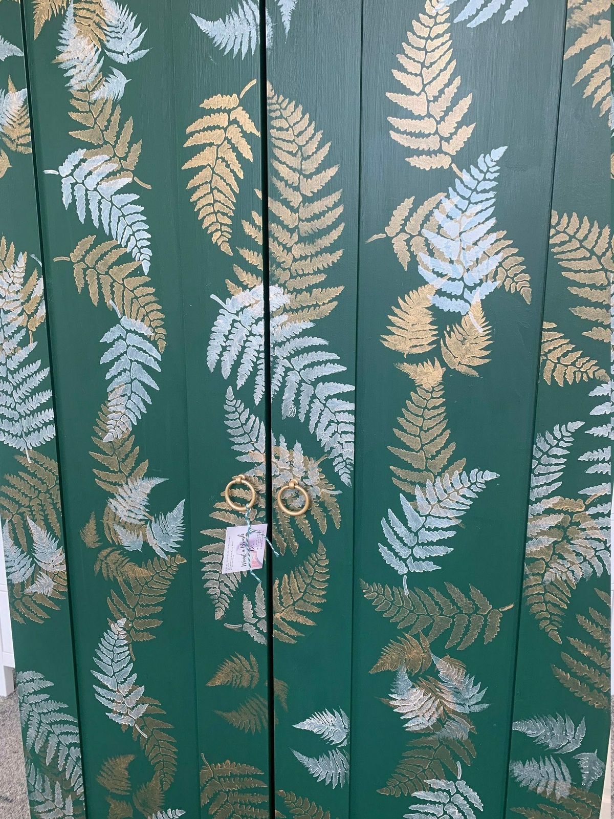 Custom Painted Wardrobe Botanical Palm Leaf Green And Cream And Gold photo for sale
