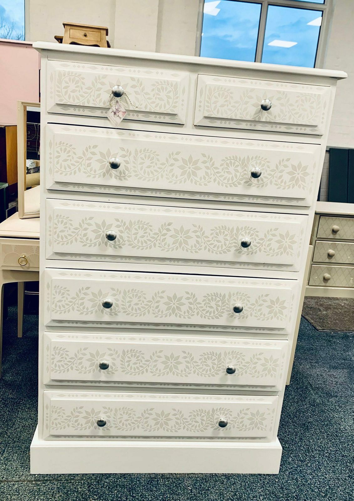 Chest Of Drawers Painted Bespoke Moroccan Geometric Bee Elephant Handles Stencilled photo for sale