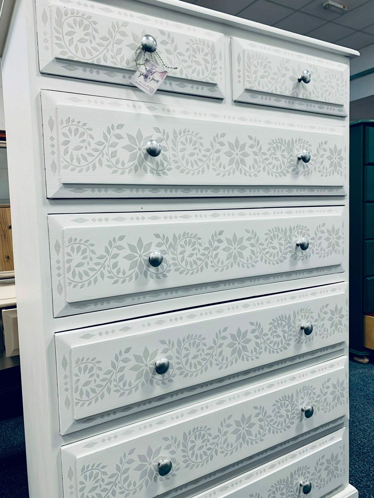 Chest Of Drawers Painted Bespoke Moroccan Geometric Bee Elephant Handles Stencilled photo Furniture