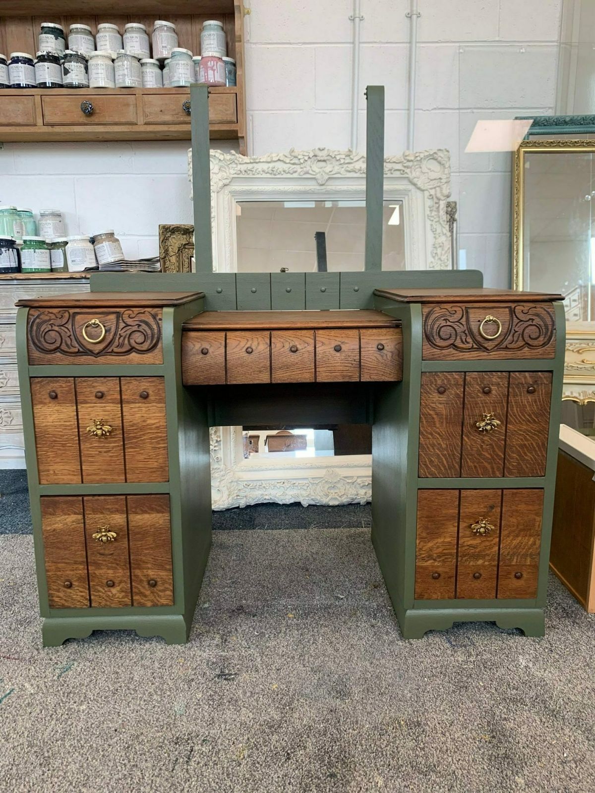 Dressing Table Painted Bespoke Moroccan Geometric Gold Leaf Bee Elephant Handles Stencilled