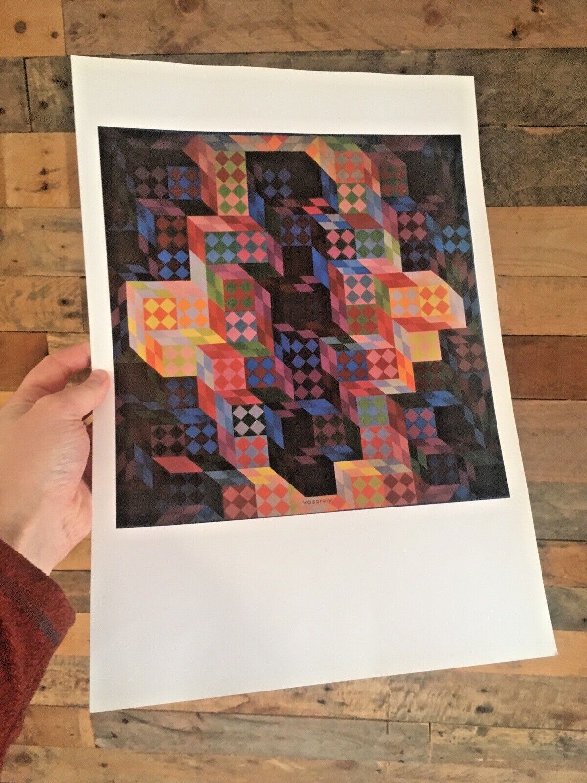 Vintage 90's Victor Vasarely Maamor Geometric Pop Up Op Art Cubism Poster Print photo furniture