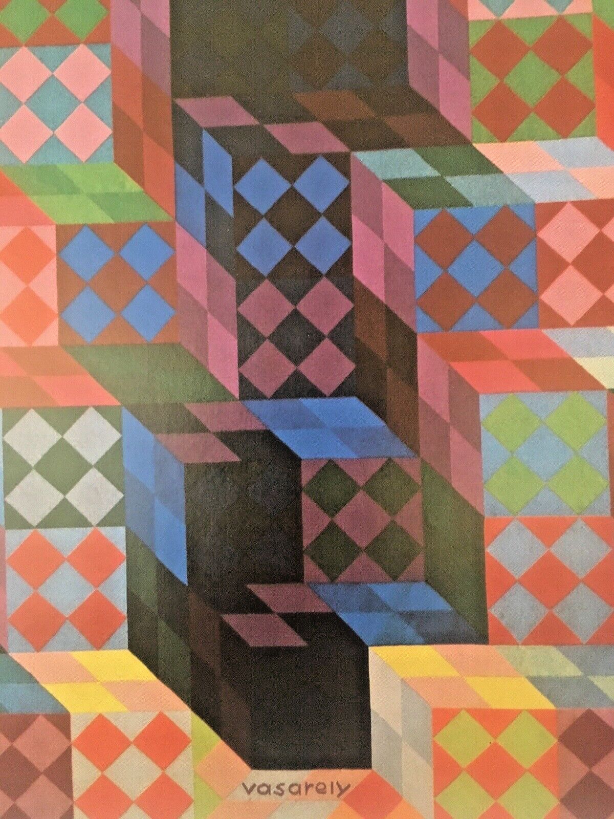 Vintage 90's Victor Vasarely Maamor Geometric Pop Up Op Art Cubism Poster Print photo Art