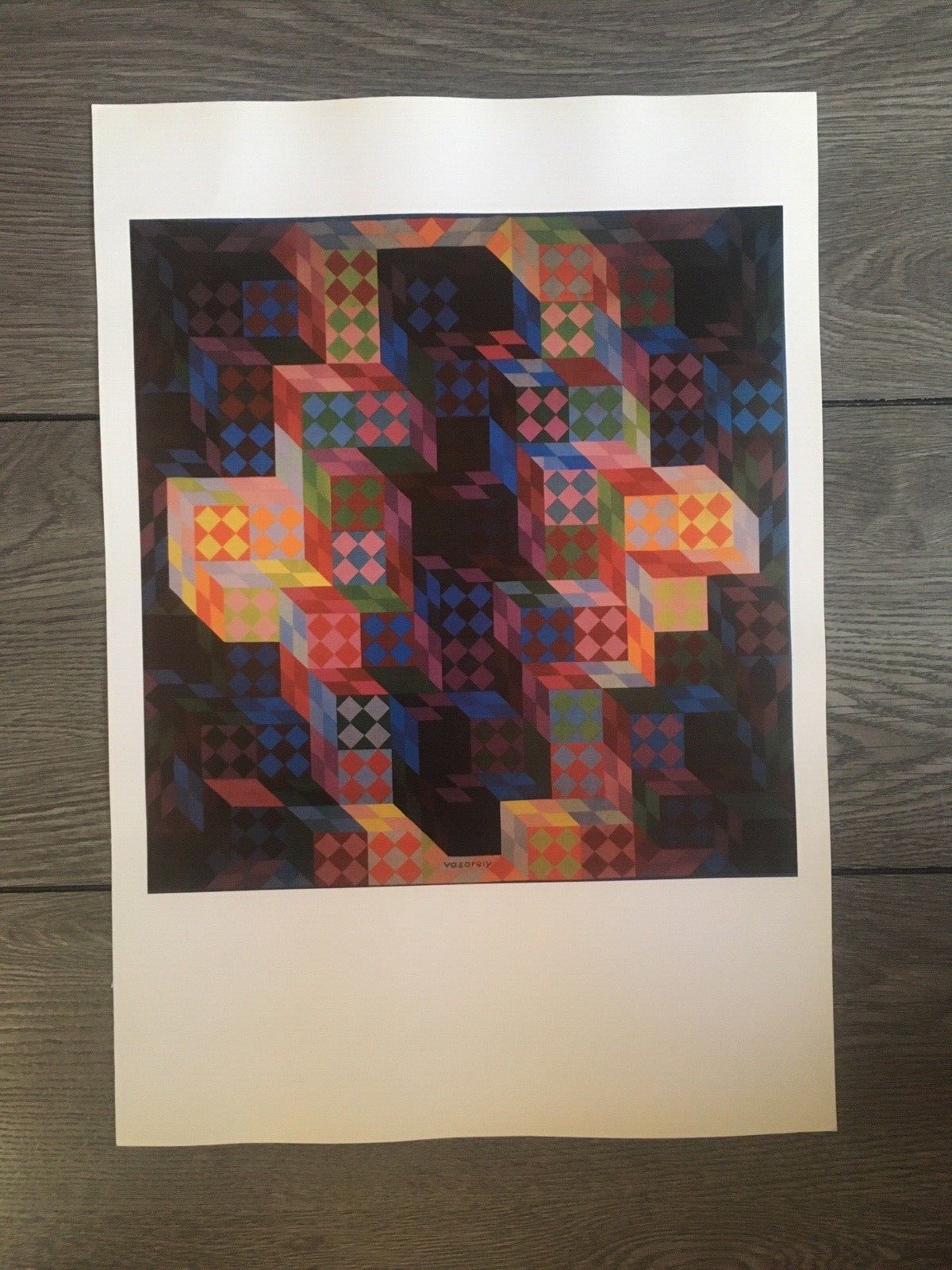 Vintage 90's Victor Vasarely Maamor Geometric Pop Up Op Art Cubism Poster Print photo 50.0
