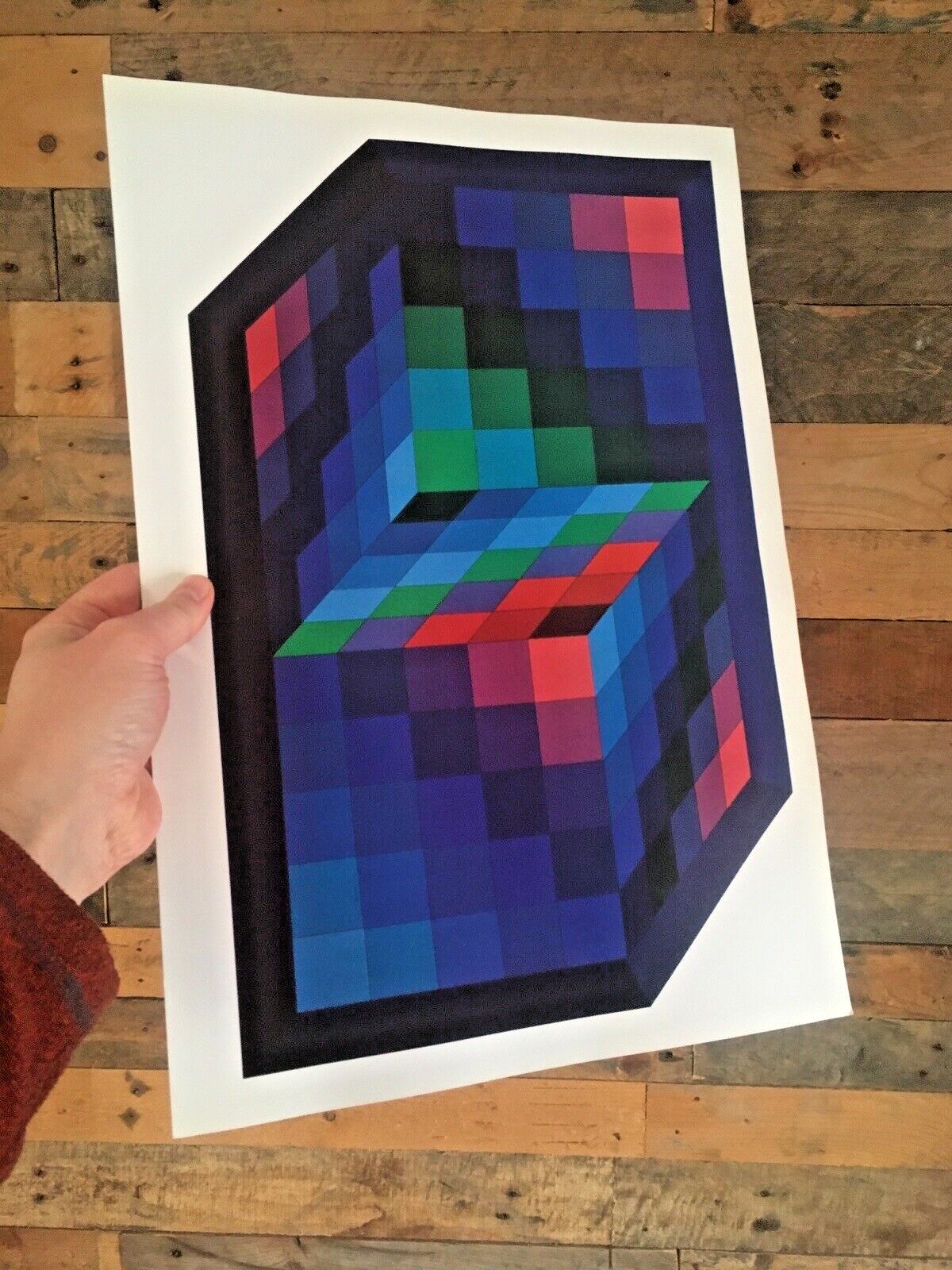 Vintage 90's Victor Vasarely Gestalt Sin Geometric Pop Up Op Art Poster Print photo furniture