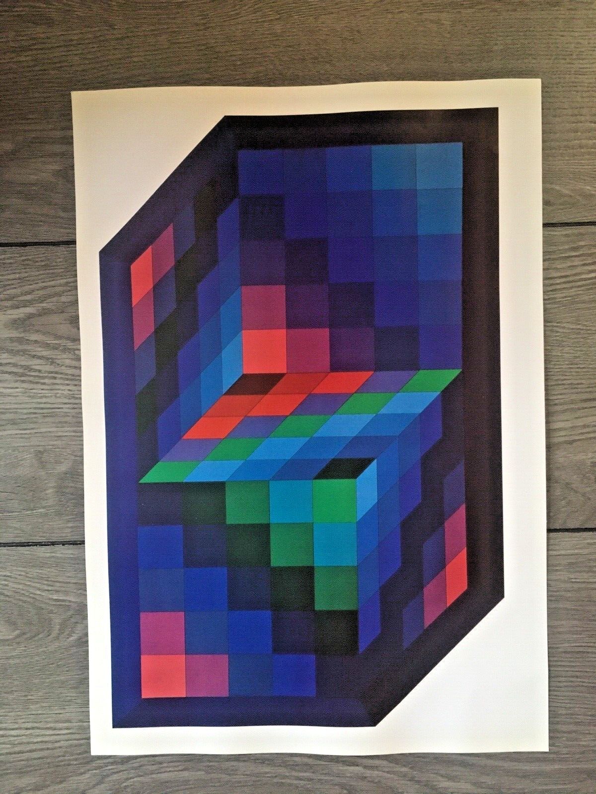 Vintage 90's Victor Vasarely Gestalt Sin Geometric Pop Up Op Art Poster Print photo for sale