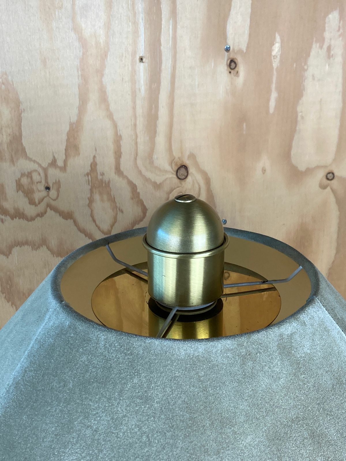 Sea Grass Green Leather Suede And Brass Large Table Lamp, 1970s photo Lighting