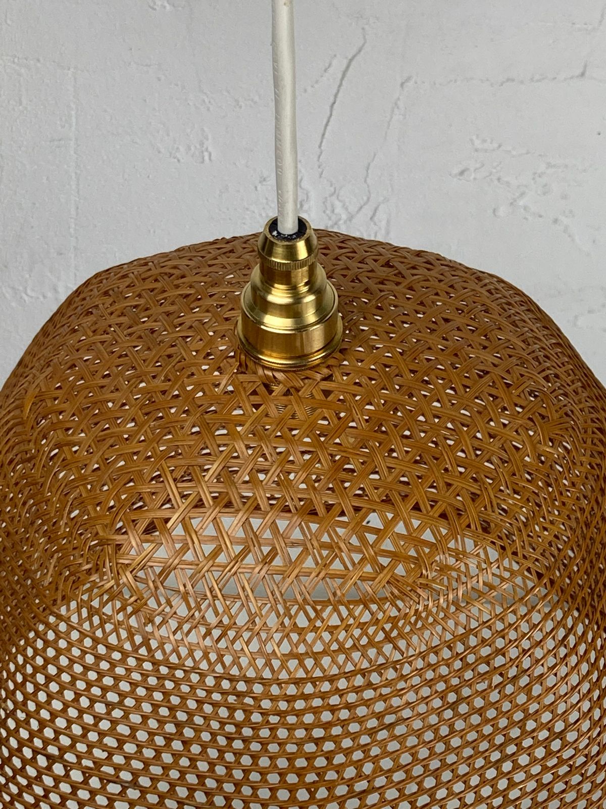 photo furniture Beehive Webbing Rattan Wicker Pendant Hanging Lamp, 1930s