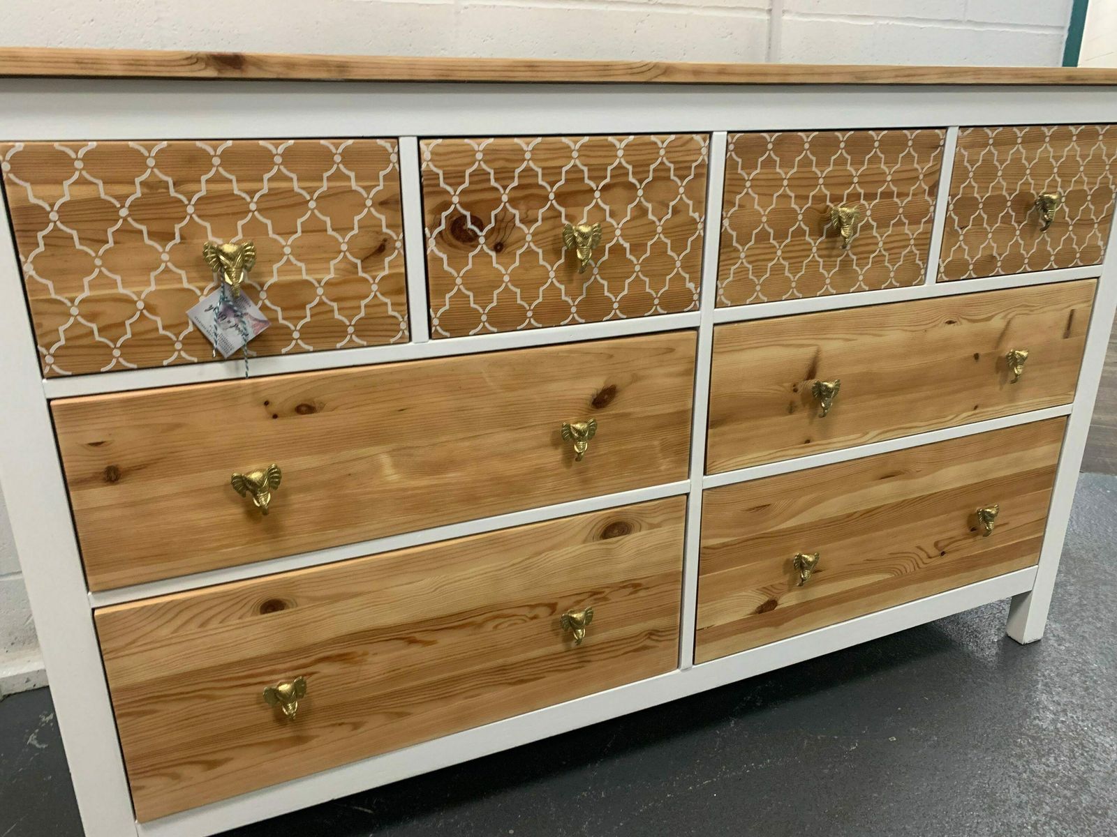 Large Boho Scandinavian Chest Of Drawers Painted Bespoke Stencilled photo for sale