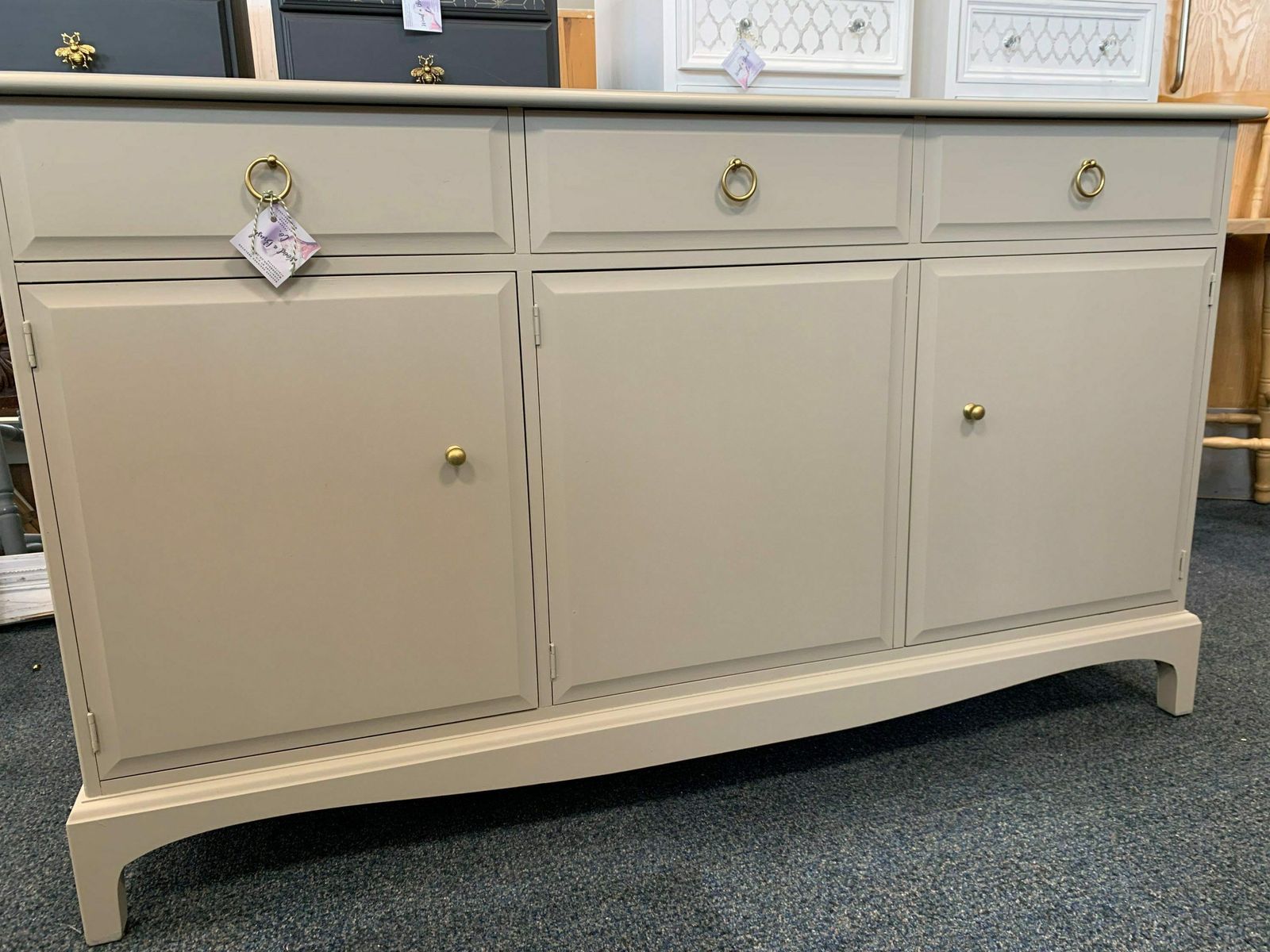 Stag Minstrel Sideboard Mid Century Painted Beige Gold photo for sale