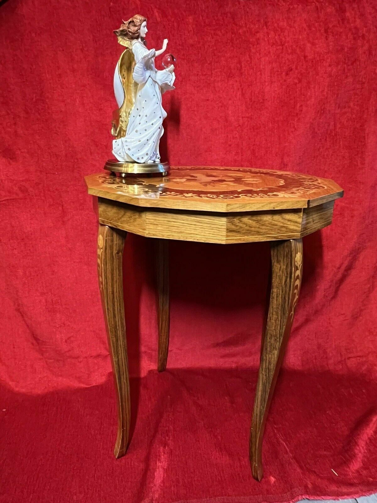 Italian Satinwood With Marquetry Floral Bouquet Inlaid Musical Table photo vintage