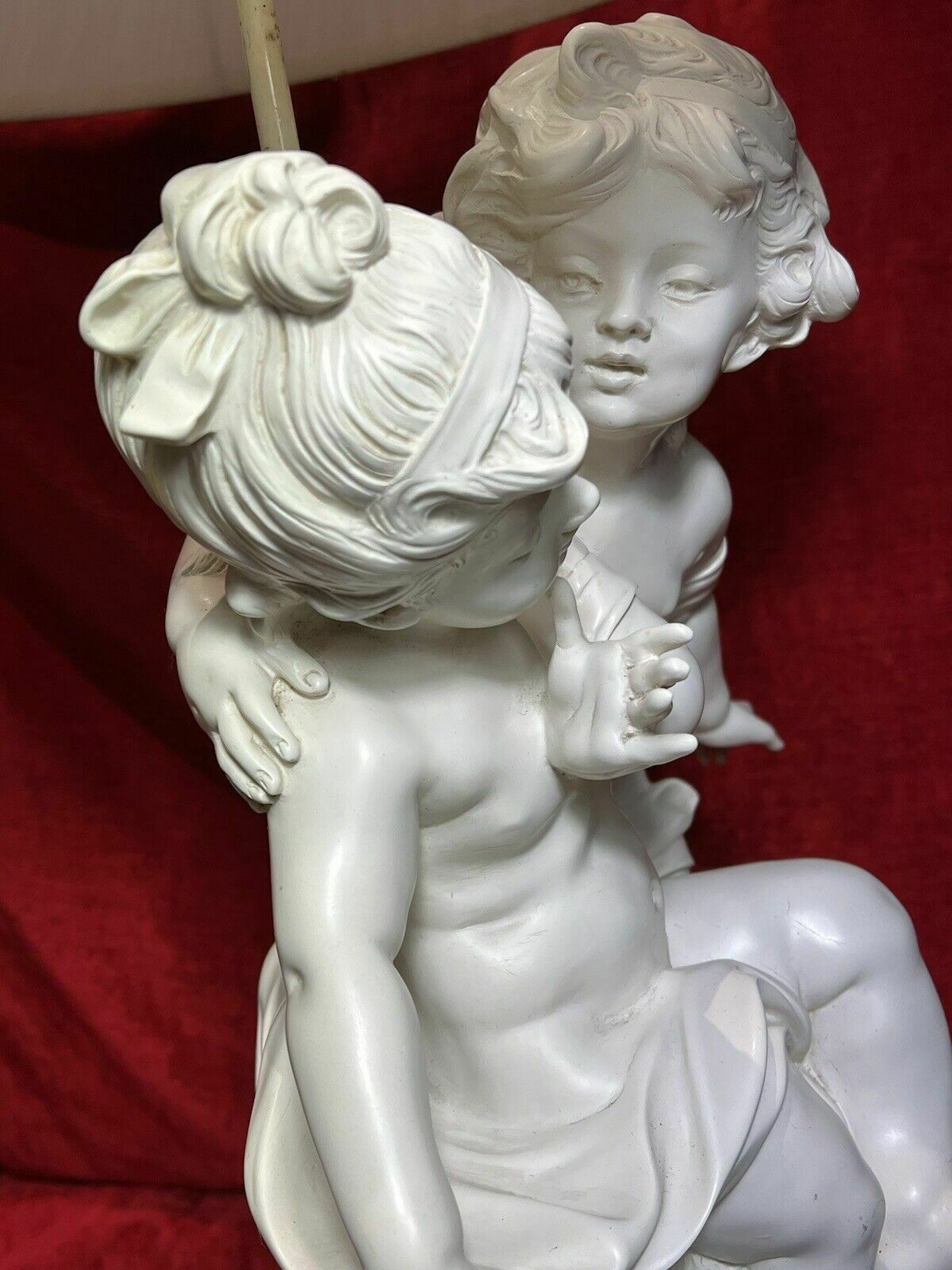 350.0 Large Hollywood Glamour Lamp Of Cherubs Set Upon Circular Onyx Base photo