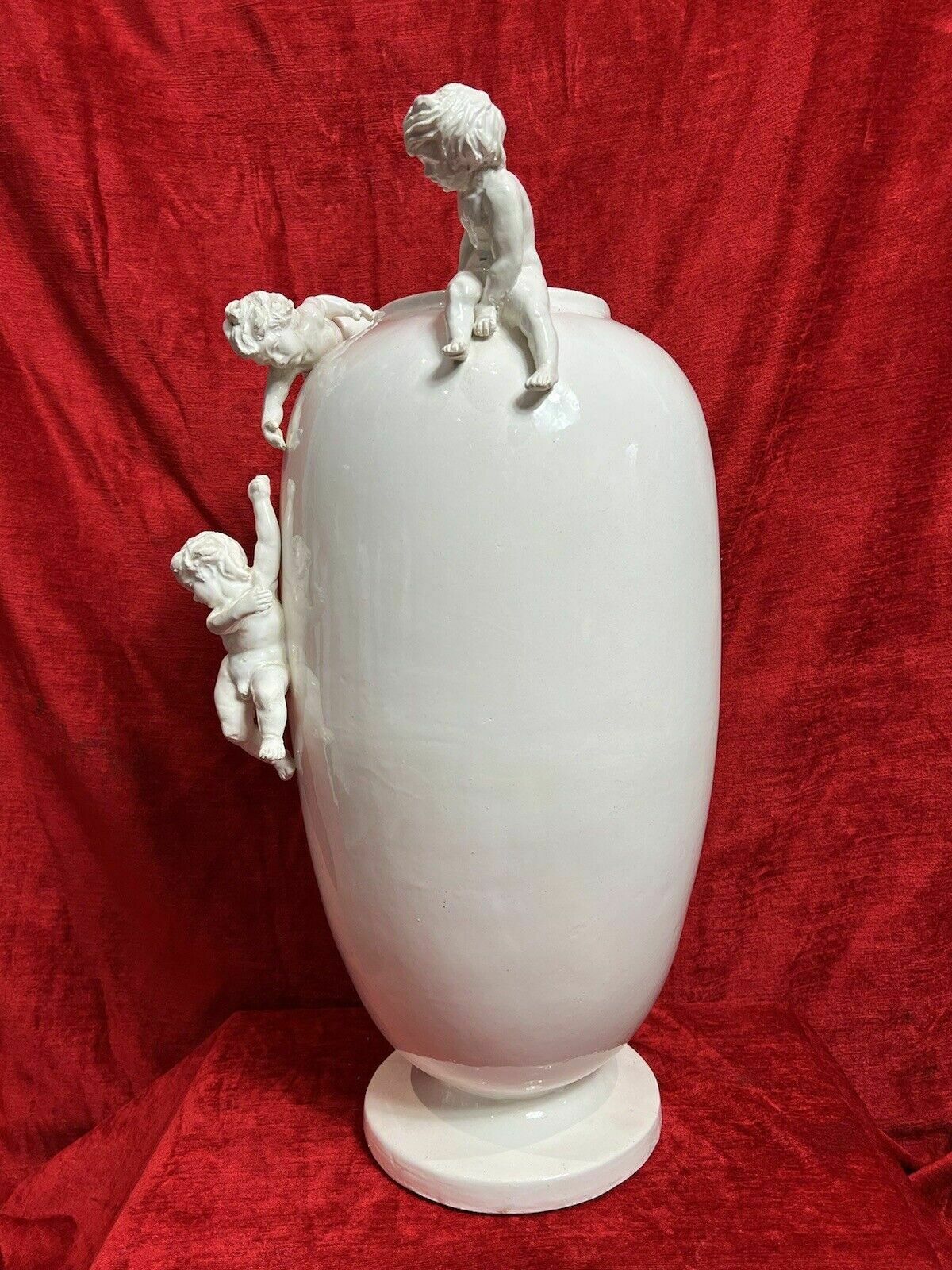 Wonderful Large French Porcelain Vase With Trio Of Putti photo vintage