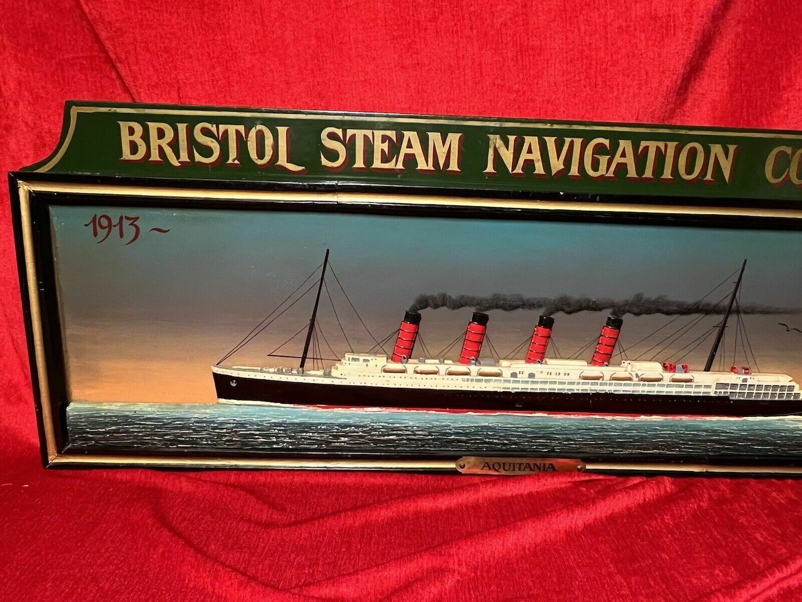 photo furniture Historic Maritime Memorabilia 'Hms Aquatania' Diorama Wooden Ship Signage