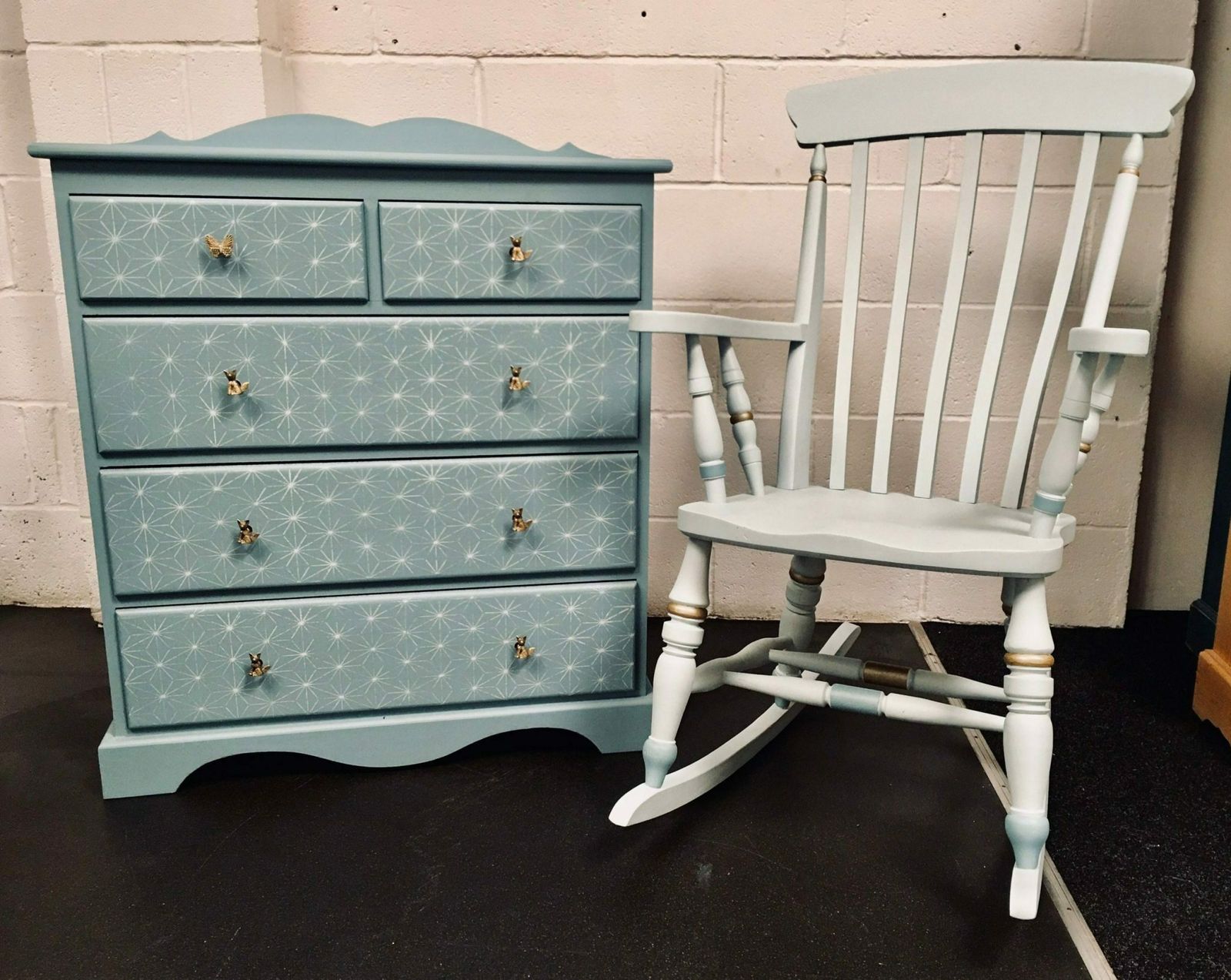 Bespoke Painted Baby Nursery Rocking Chair And Chest Of Drawers Set photo Furniture